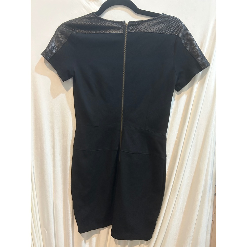 Olivaceous Black Dress Snakeskin Faux Leather Detail Career Party Mini Dress‎